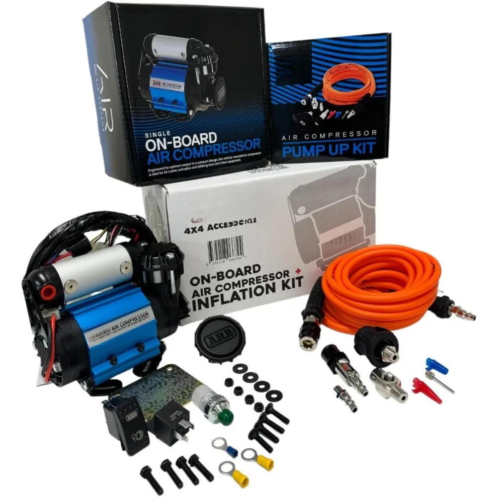 Inflatable kit Air compressor and orange air hose pump kit are bundled with quick accessories for on-board systems