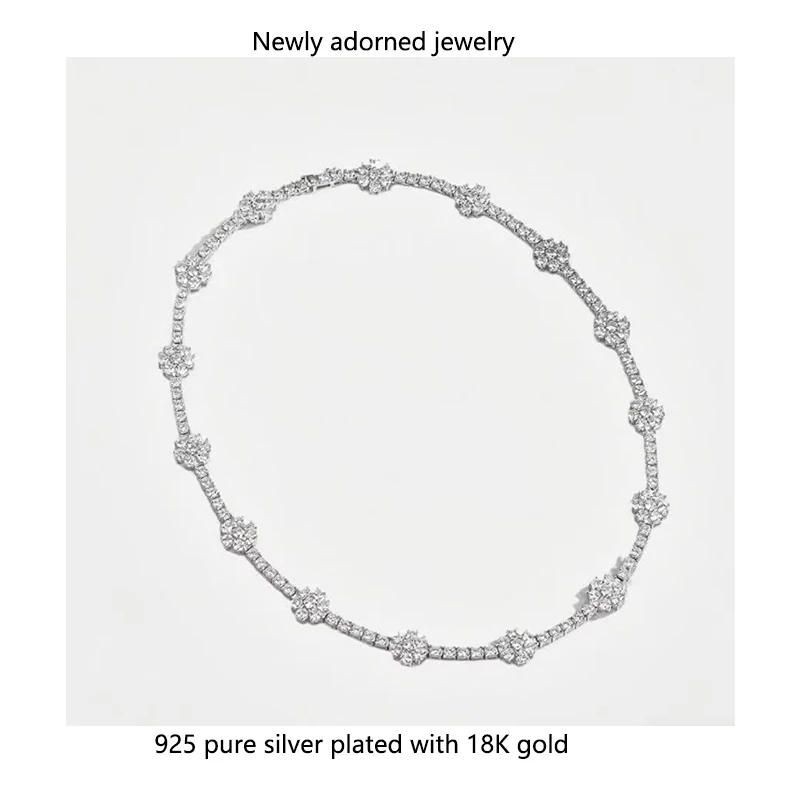 

S925 Silver - Inlaid Moissanite Chain, with a Unique Design, Hip - hop European and American Trendy Four - leaf Clover Necklace,
