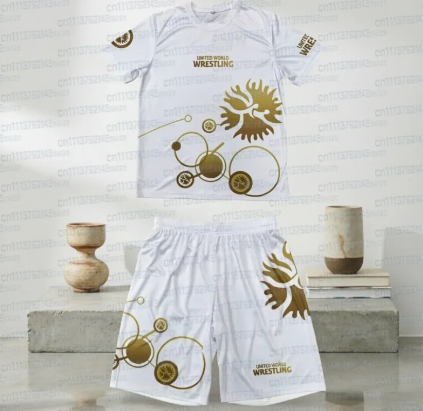 2026 New World Wrestling Team Sportswear Set Short Sleeve T Shirt Shorts for Workout Lightweight Moisture Wicking familyMatching