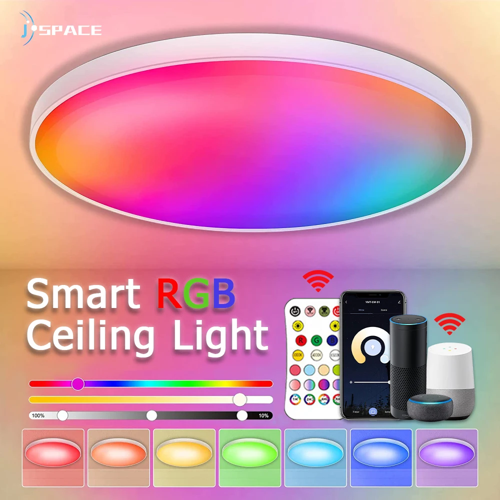 

Smart RGB LED Ceiling Lights RGBCW Dimmable TUYA APP Alexa Voice Remote Control For Bedroom Home Festival Decor Ambient Light