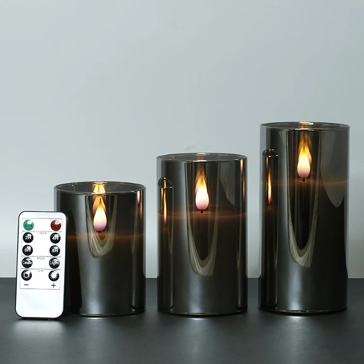 Candela a led 3d real flame telecomando a batteria candele elettroniche senza fiamma in vetro grigio luce