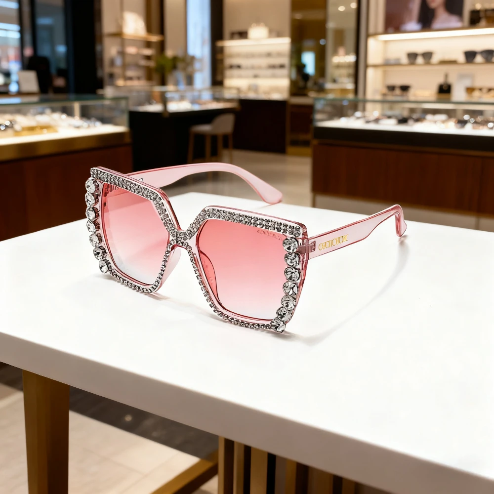 

Vintage Full Diamond Sunglasses Women Unique Square Frame Hot Girl Trendy Shopping Versatile Best Seller