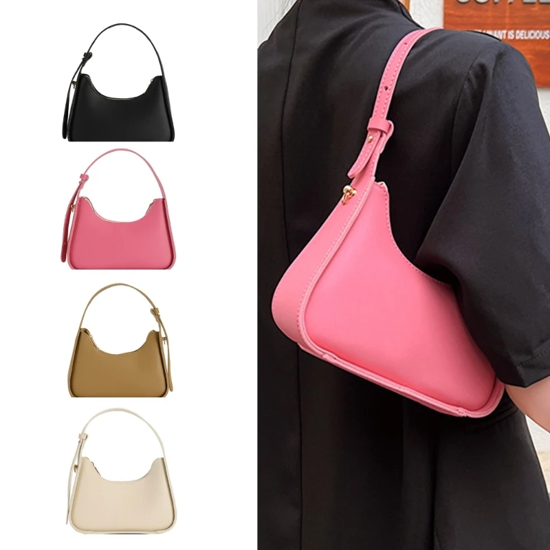 

Women Stylish All-match Underarm Bag Daily Casual Solid Color PU Leather Shoulder Bag Cute Hobo Tote Handbag with Zipper Closure