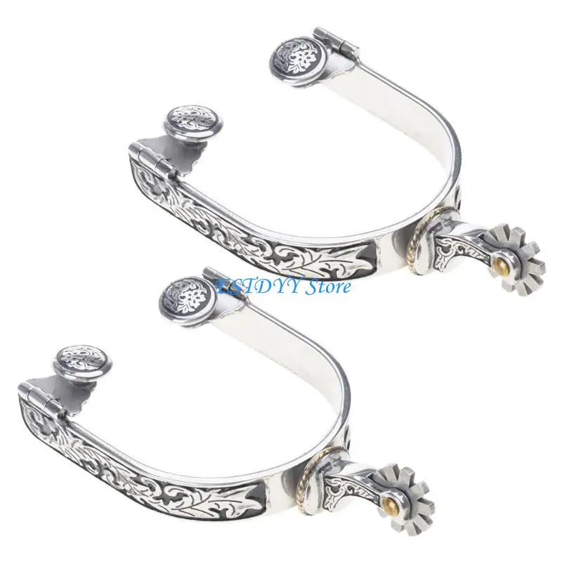 G6DE Stainless Steel Horse Spur Western Cowboy Horse Spur Horse Boot Spur Decoration for Equestrian Competition Entertainment