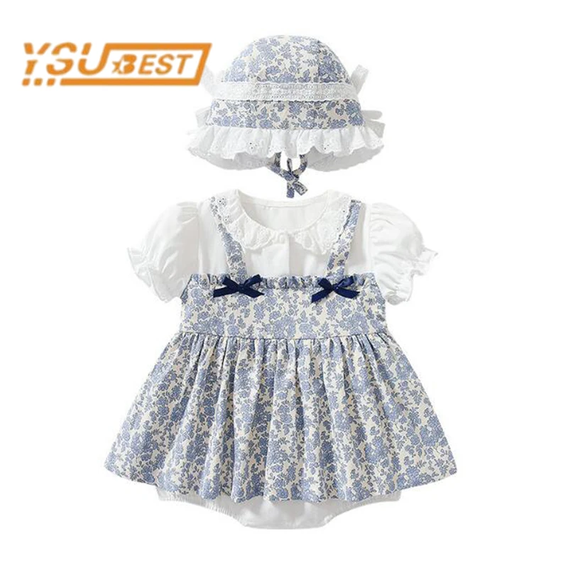 Ysubest 0-2Yrs Newborn Toddler Baby Girl Short Sleeve Printing Romper+Hat 2pcs Summer Jumpsuit Kids Baby Girl Romper Clothes