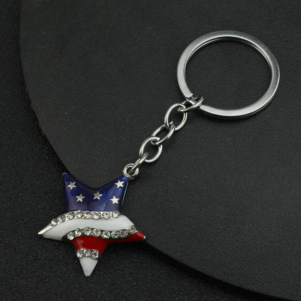 New Arrival USA Flag Keychain Patriotic Style Key Chain Keyring Printed American USA Flag Backpack Key Holder Gifts