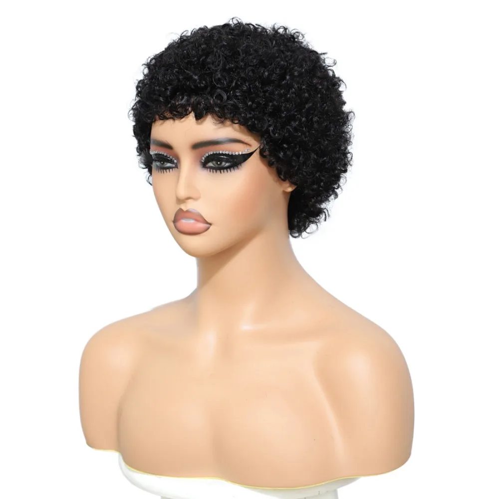 짧은 픽시 컬리 가발 실제 사람 헤어울 롤 아름다운 레이어 및 볼륨 쉬운 관리로 오래 지속되는 스타일 브라질 버진 레미