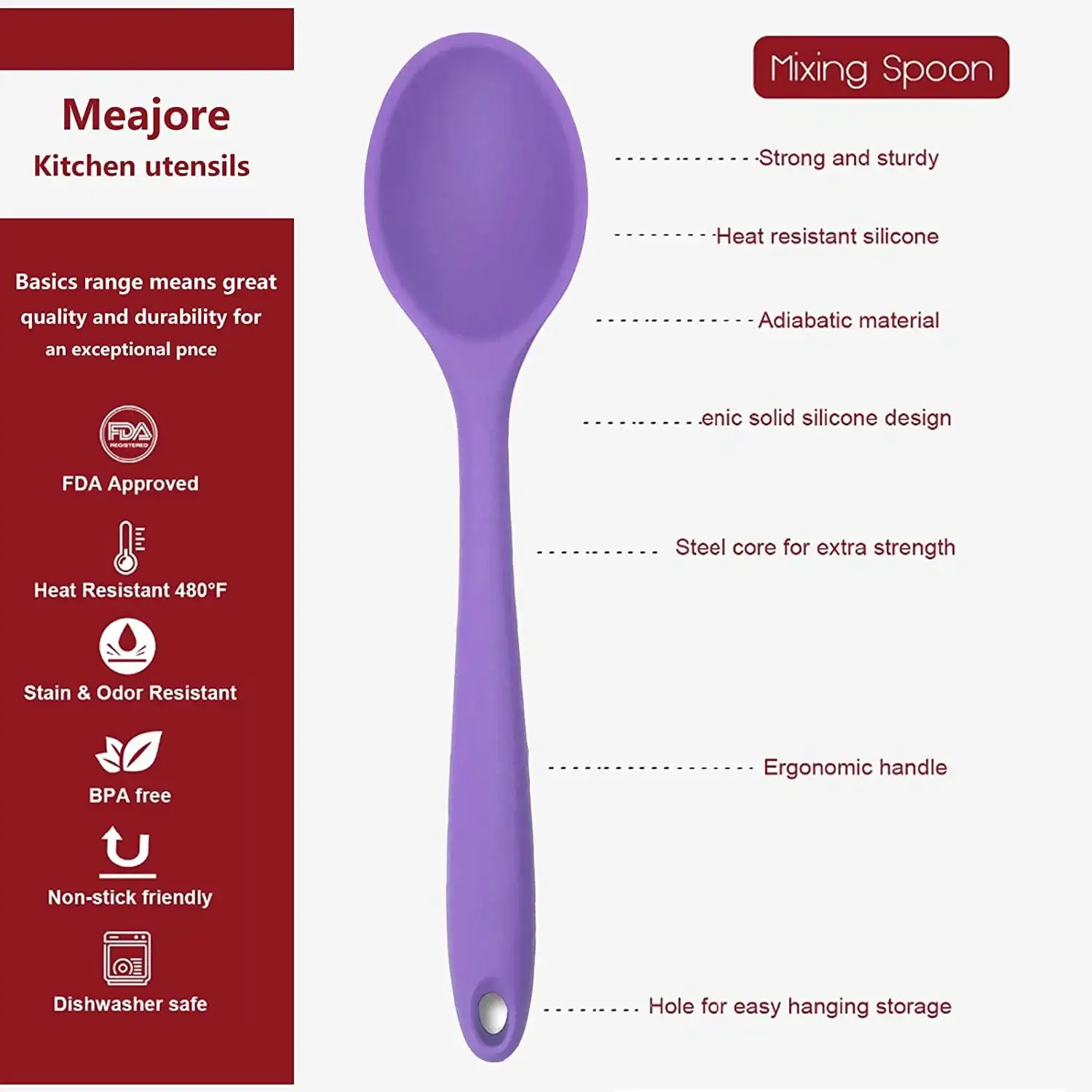 2 Pcs Silicone spoons for cooking heat resistant, Hygienic Design Cooking Utensi Mixing Spoons for Kitchen Cooking Baking