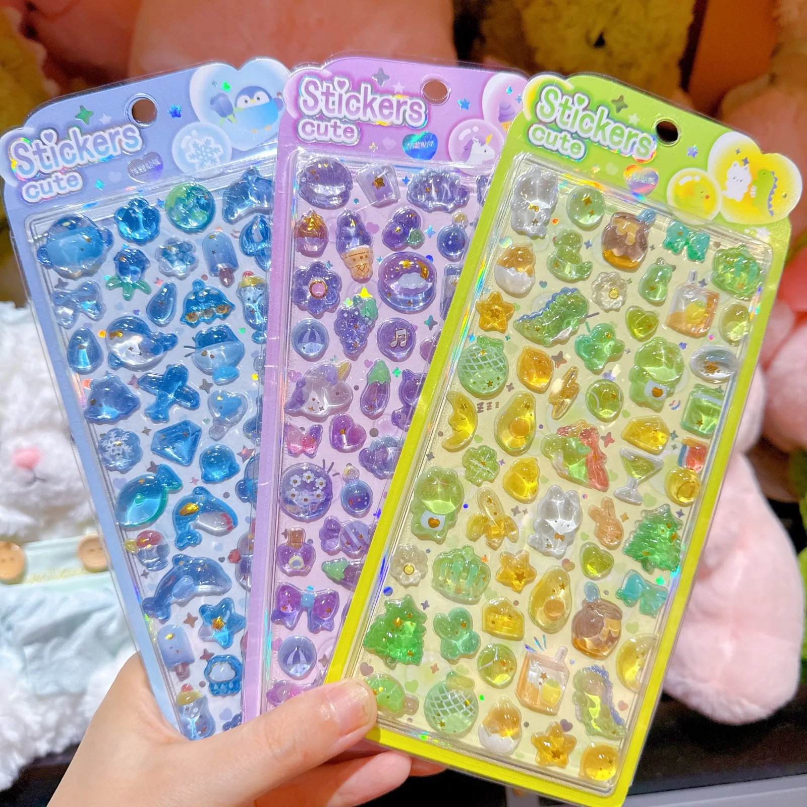 Self Adhesive 3D Puffy Crystal Animal Stickers 20pcs Adorable Cat Dino Rabbit Penguin Decals for Laptop Journaling Craft