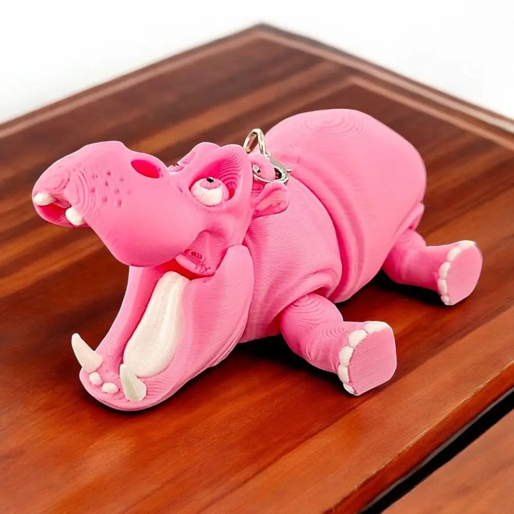

PLA Pink Hippopotamus Keychain Movable Animal Crafts 3D Printed Animals Figurine Solid Color Multi-jointed