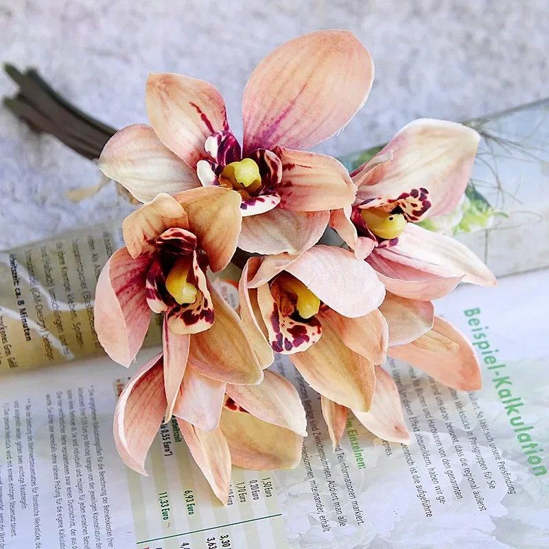

Elegant Wedding Bouquet with Real Touch Orchid Artificial Flowers, Faux Flower Arrangement for Home Decoration, Fake Flowers Cen