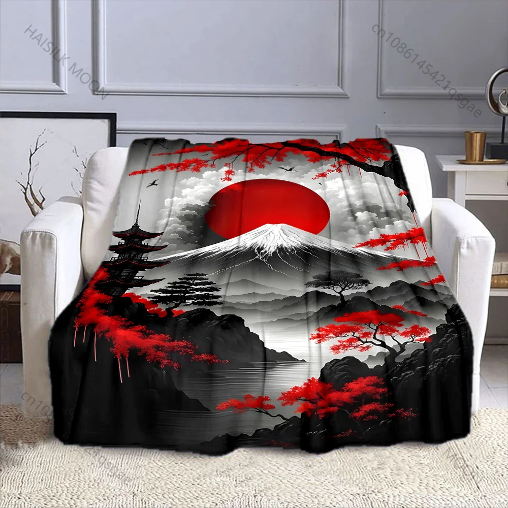 1PC red sun snowy peak maples pagoda lake Print Adult Children Warm Blankets Home Travel Car Soft Comfortable Luxury Gift