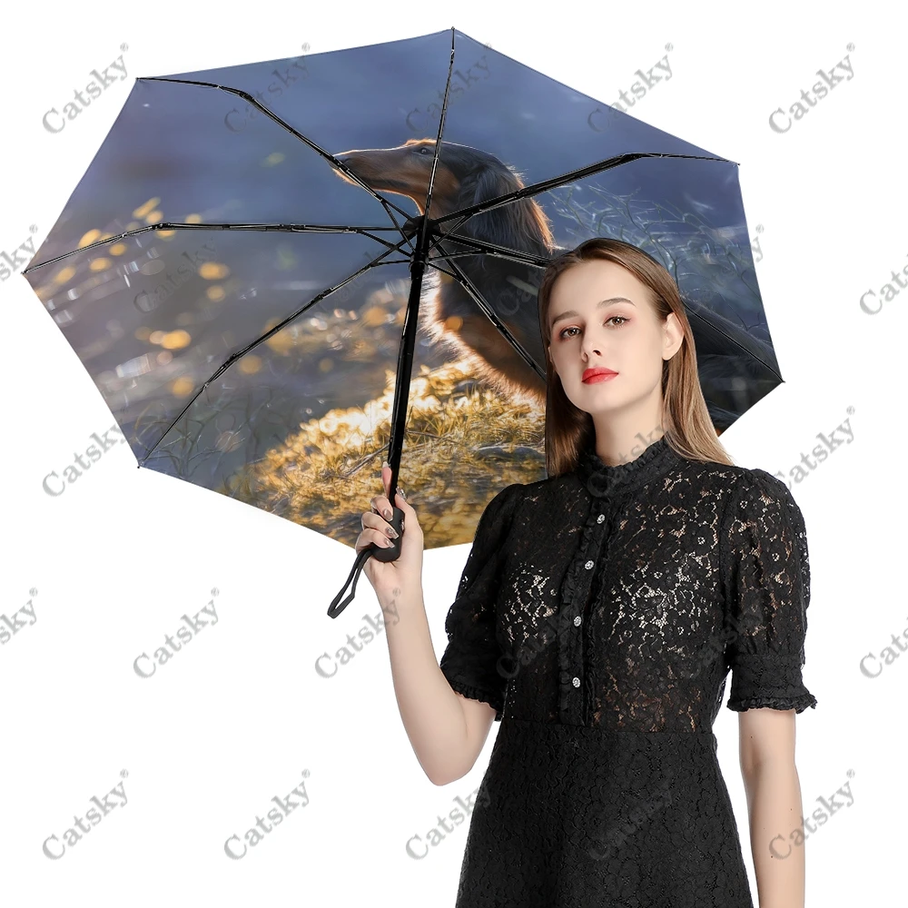 Dachshund Animal Wo Folding Umbrella Windproof Sunscreen  UV Protection Fashion Portable Gift Travel Outdoor Umbrellas