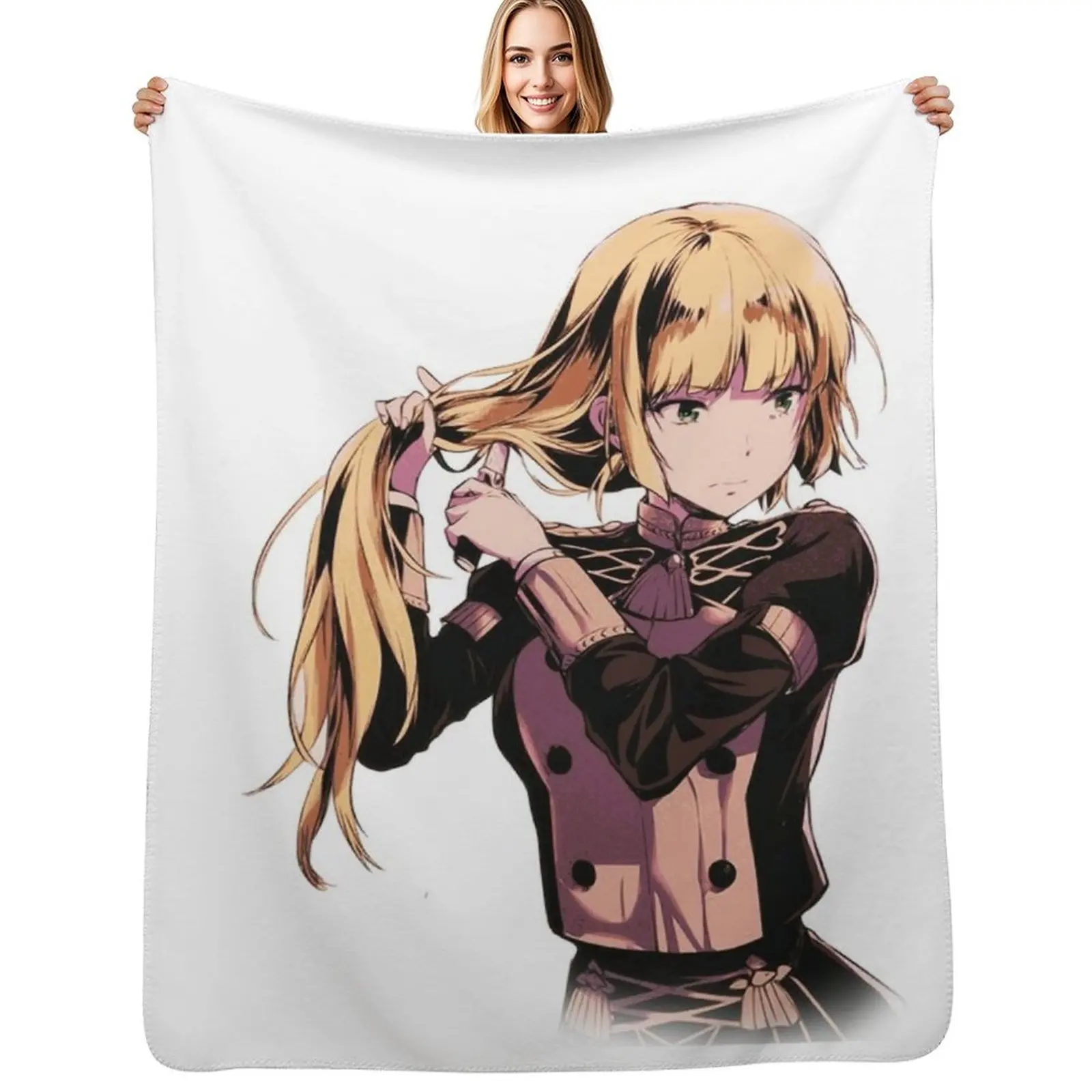 

Ingrid from Fire Emblem: Three Houses Trying to Comb her Hair - Videogame Throw Blanket For Decorative Sofa Retros Blankets