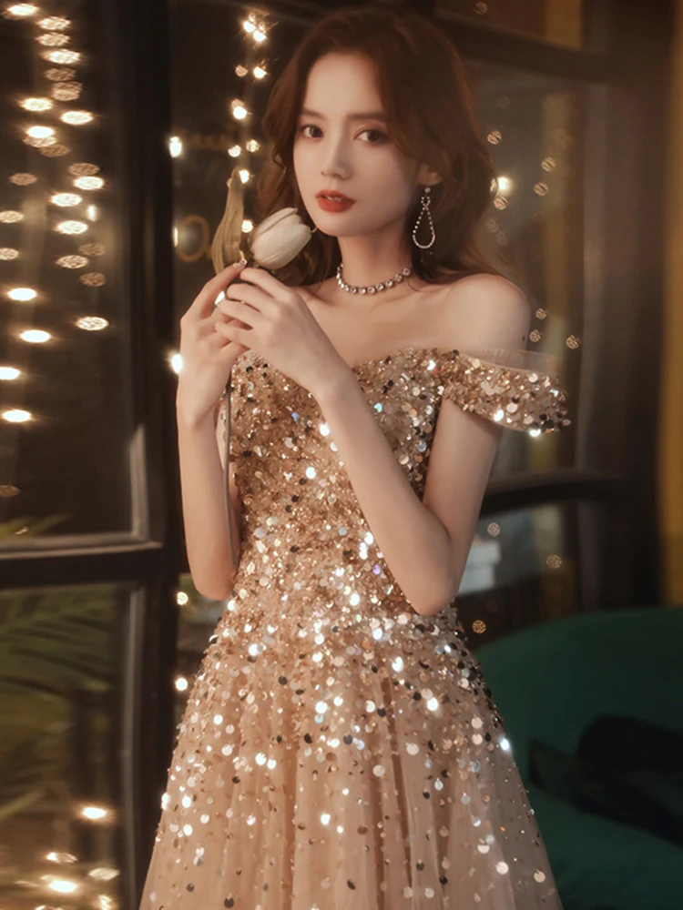 

Ele Long One-oulder Evening Gown Women's Queen Sle High-Quali Dr for Par Wedding Performance Adult Ceremony