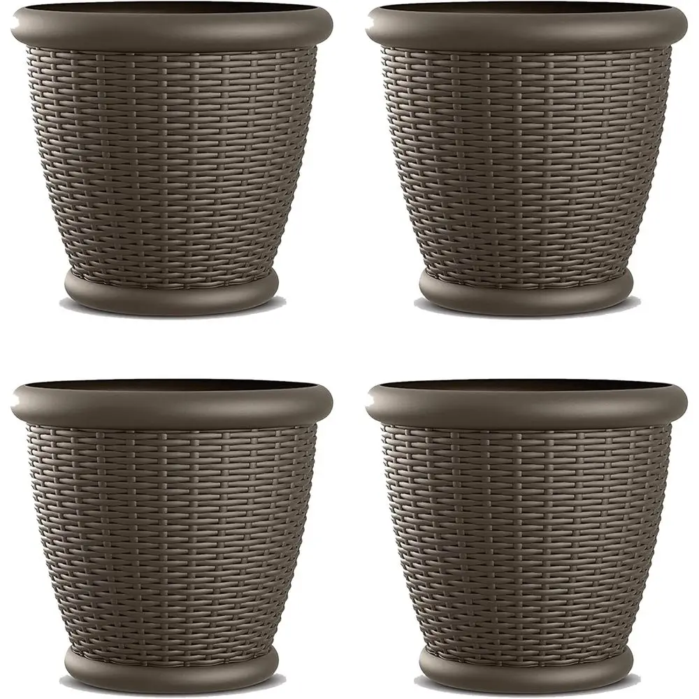 

4-Pack Wicker Planters with Drillable Drain Holes, 18 Decorative Pots for Indoor and Outdoor Use, Java Color