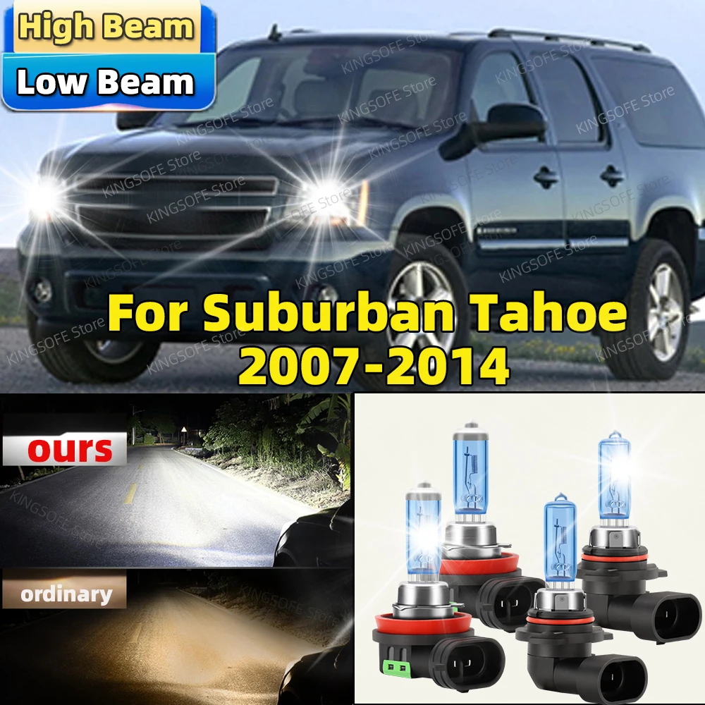 4Pcs Car Headlight HB3 H11 High Low Beam 100W Halogen Lamp Canbus 6500K For Suburban Tahoe 2007 2008 2009 2010 2011 2012 13 2014