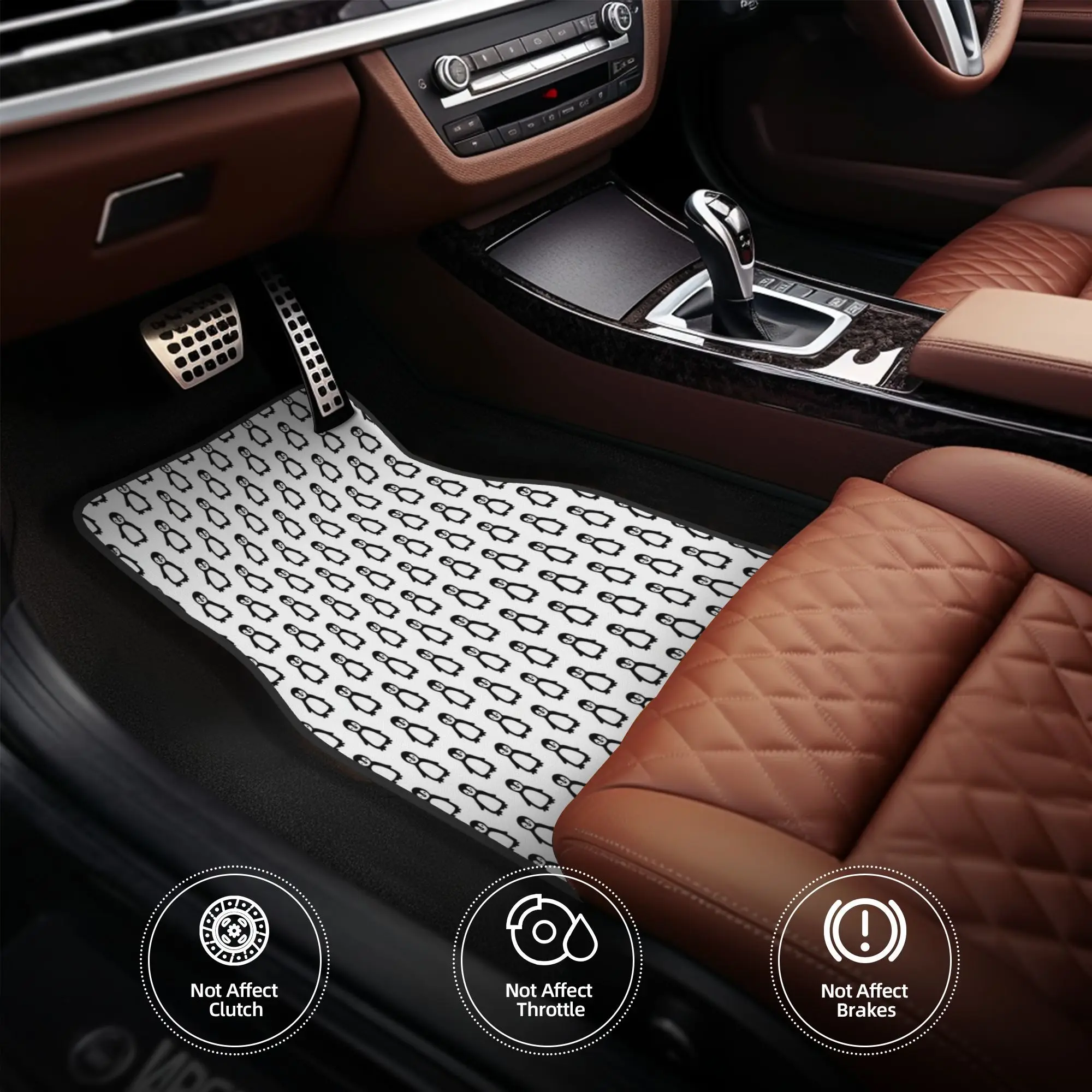 4pcs Simple Black And White Pinguin Pattern Car Floor Mats, Durable, Fit For Cars, Ideal Gift, Vehicle Interior Mats, Playful De
