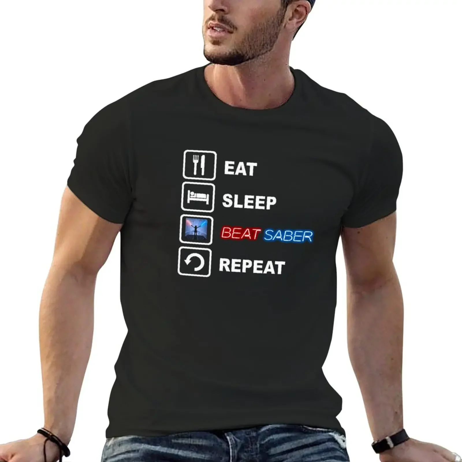 

Eat Sleep Beat Saber Repeat T-Shirt vintage graphic t shirt vintage graphics plain Men's t shirts