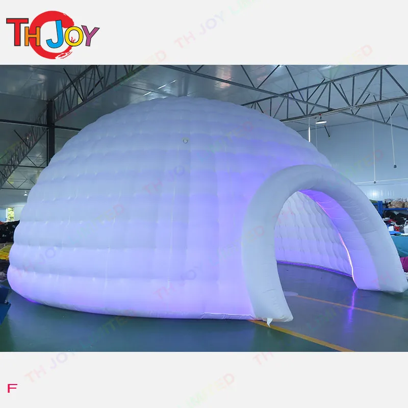 Tenda a cupola gonfiabile mezza in materiale Oxford per esterni con tenda a cupola igloo gonfiabile bianca con ventilatore a luci a LED