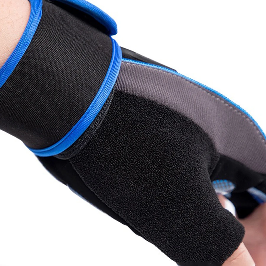 Fitnesshandschuhe, Herren- und Damenmodelle, zum Schutz beim Training mit Hanteln und Klimmzugstangen, abriebfest, mit verstärktem Handgelenksbereich. – Detail 4