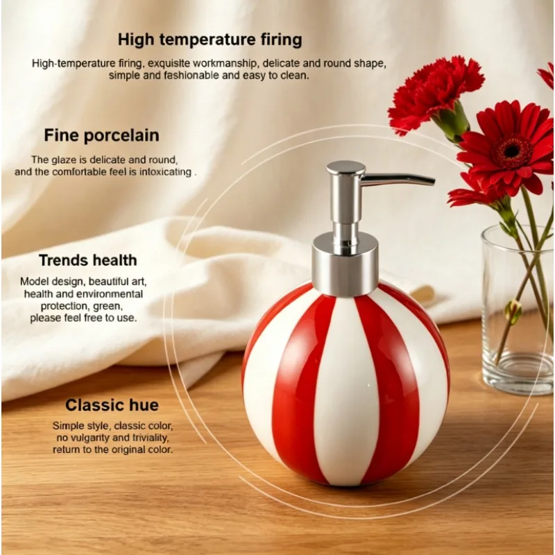Ceramic emulsion bottle red and white striped balloon-shaped soap bottle press hand sanitizer sub-bottle home care bottle