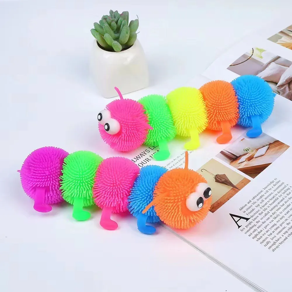 18cm Funny Decompression Ball Glowing Toy Five Sections Caterpillar Squeeze Kids Toy Glowing Caterpillar Sensory Pinch Fidget