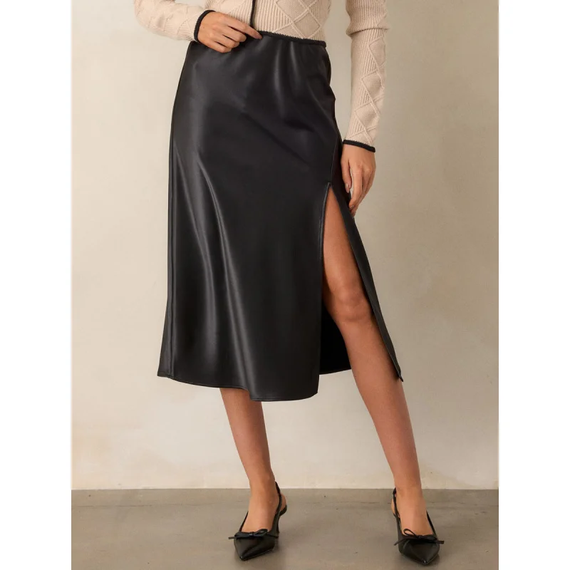 

Новая женская атласная юбка Amazon для трансграничной торговли, длинная юбка с высокой талией, эластичным боковым разрезом, в европейском и американском стиле, облегающая, сексуальная.