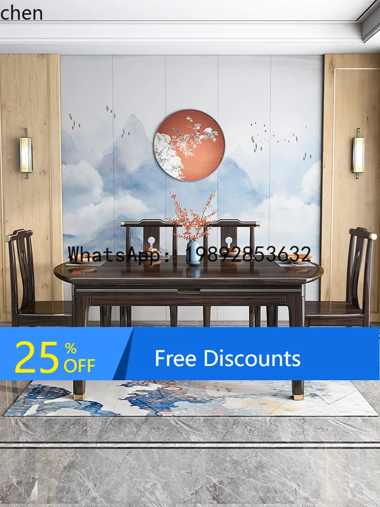 

all solid wood dining table and chair combination telescopic folding small apartment household variable round dining table