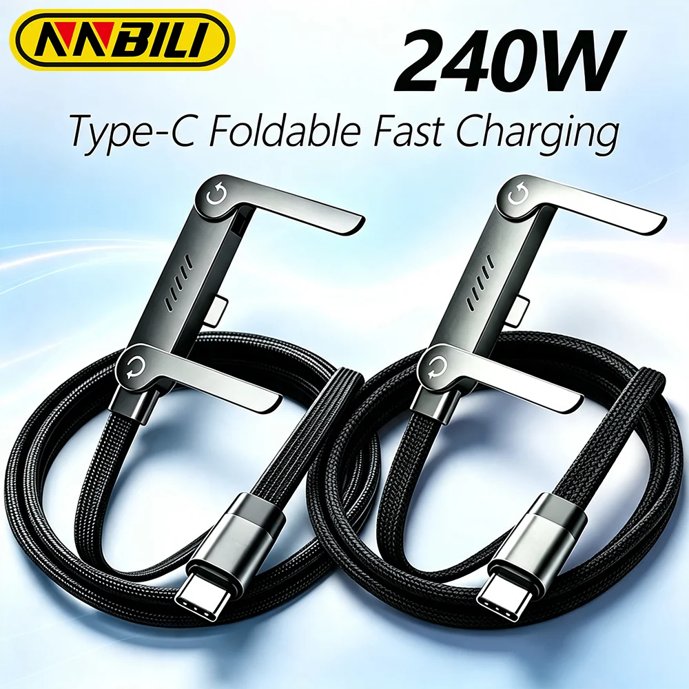 NNBILI 1/2Pcs 2-IN-1 Type-C Cable Foldable Mobile Phone Holder 240W Fast Charging Data Cable Multifunction Phone Charge Bracket