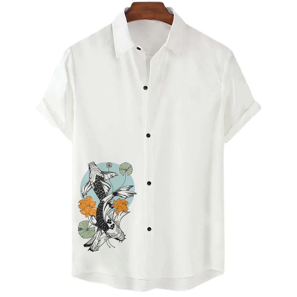 Camisas hawaianas con estampado 3D de peces Koi para hombres y mujeres, ropa de calle informal a la moda, camisa de manga corta, Tops, blusa Harajuku, ropa de playa