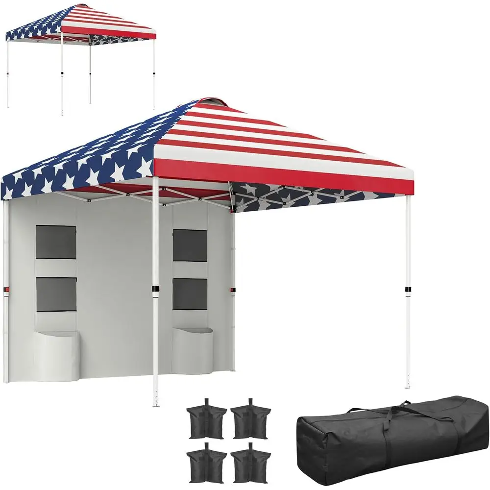 10' x 10' Up Tent with Sidewall, Sun Shelter, Storage, Adjustable Height, Carry Bag, Sand Bags for Outdoor Events