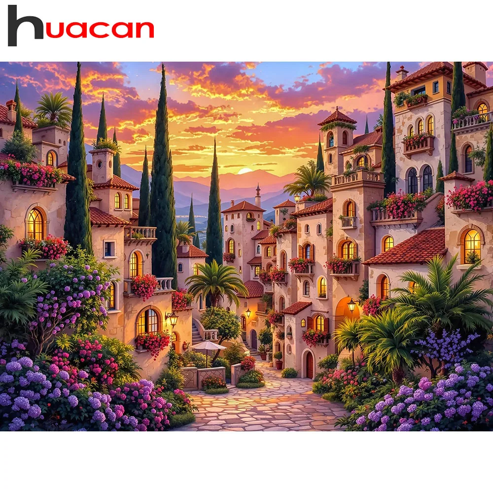 Huacan Diamant-Mosaik Sonnenuntergang Landschaft Vollrund Quadratisch Gemälde Haus Wohnzimmer Dekoration
