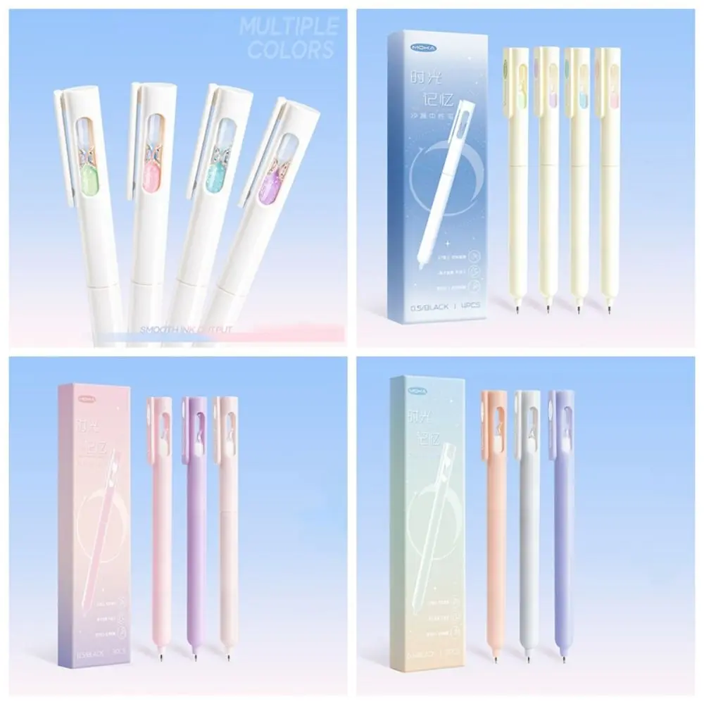 4 قطعة/3 قطعة الإبداعية البلاستيك هلام القلم الصحافة نوع 0.5 مللي متر الحبر الأسود قلم حبر جاف التجفيف السريع قلم محايد اللون هدية