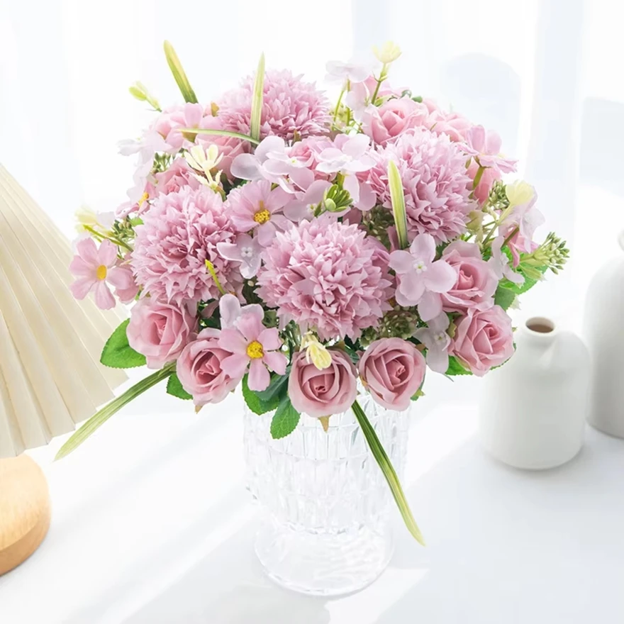 

1PC Artificial Flowers Silk Roses Wedding Wreath Home Room Festival Decor Bridal Bouquet Outdoor Office Garden Arch DIY Gift Box