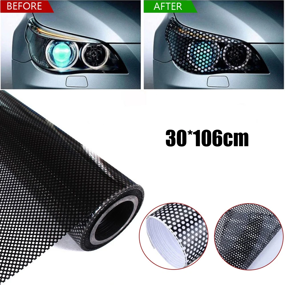 

Car Headlight Honeycomb Sticker 30*106CM Black Hollow Auto Lamp Film Wrap Tint Perforated Film Car Light Wrap Cover