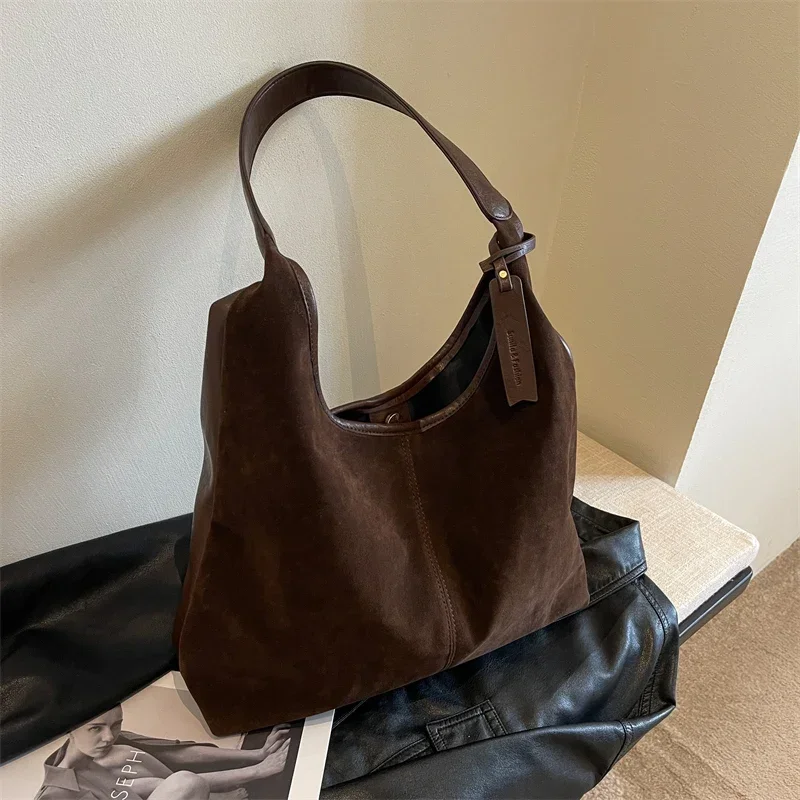 Retro Suede Frosted Tote Bag Autumn and Winter New Versatile Work Commuting Shoulder Bag Women's Bags Handbags