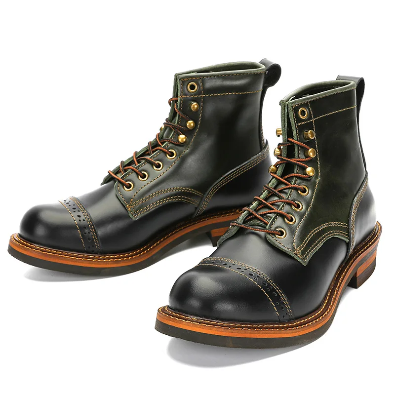 Top Laye Cowhide Leather Martin Boots Men Women Genuine Leather Botas High Top Shoes Outdoor Riding Large Size Tooling Shoes