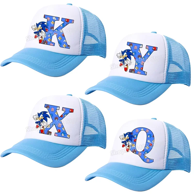 

New Sonics Girls Baseball Caps Letters A-Z Kids Summer Breathable Mesh Hat Boys Sunbonnet Headgear Cartoon Anime Cute Gifts