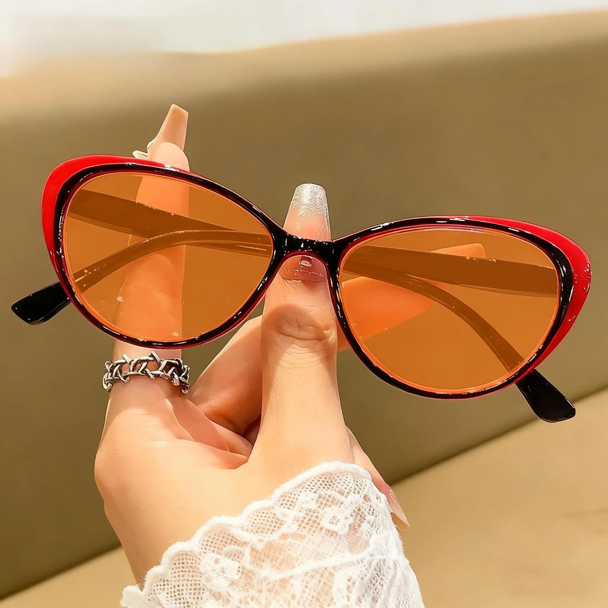 New Vintage Cat Eye Night Vision Anti-Blue Light Glasses Red or Orange Lenses Men and Women’s Computer Gaming Protective Eyewear