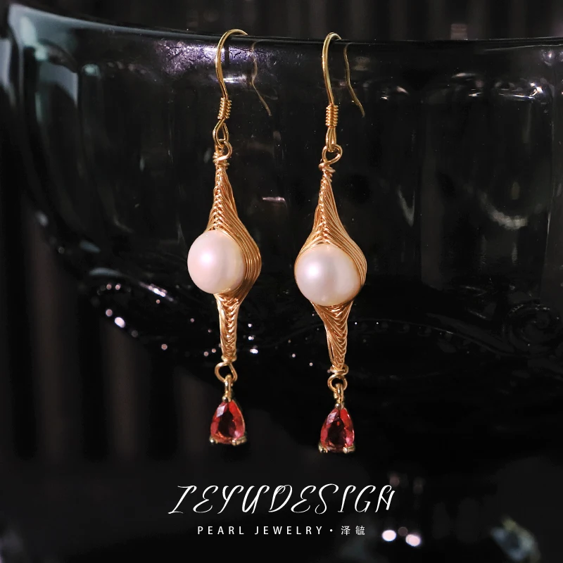 

Серьги с натуральным пресноводным жемчугом и цирконием, обернутые проволокой, новые позолоченные серьги 18 карат, подарок для банкета, женские украшения GE1801