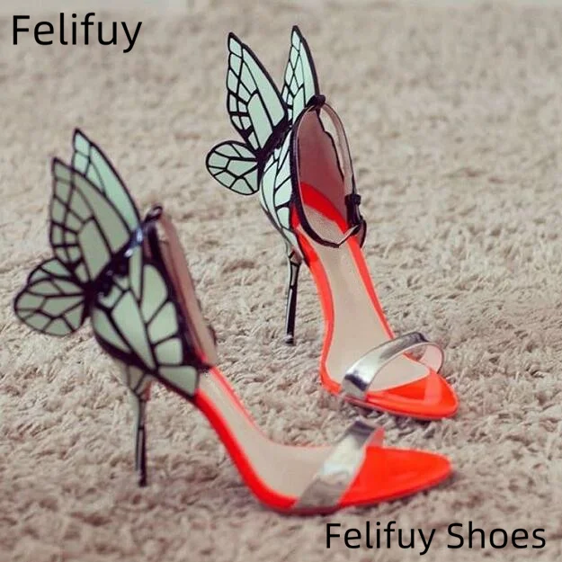 

New Female Butterfly Wing Women Party High Heels Sandals Thin Heeled Wedding Pumps Party Shoes Gladiator T-stage Show Sandalias