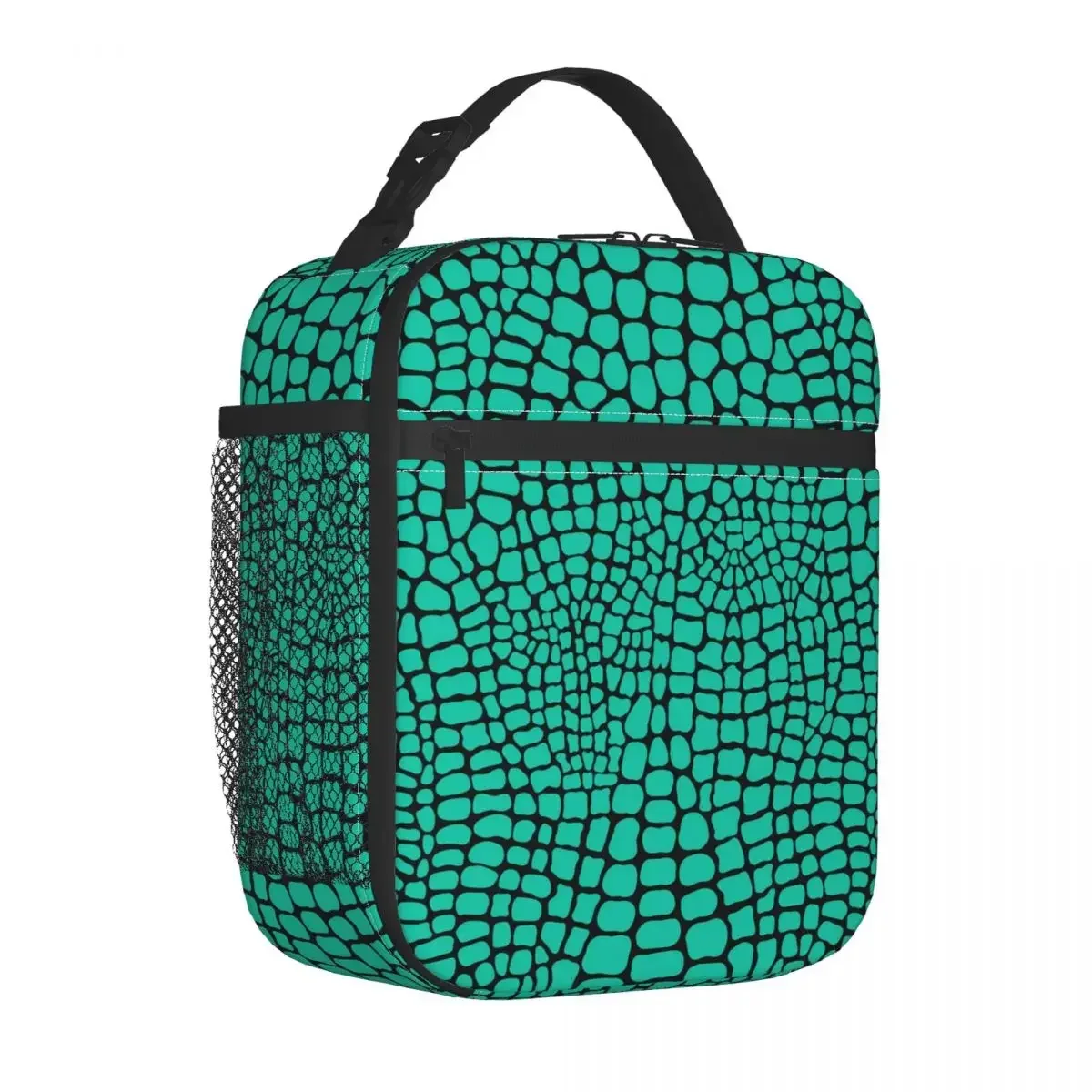 

Snakeskin Lunch Bag Green Skin Print Funny Lunch Box For Women Picnic Portable Cooler Bag Oxford Print Tote Food Bags