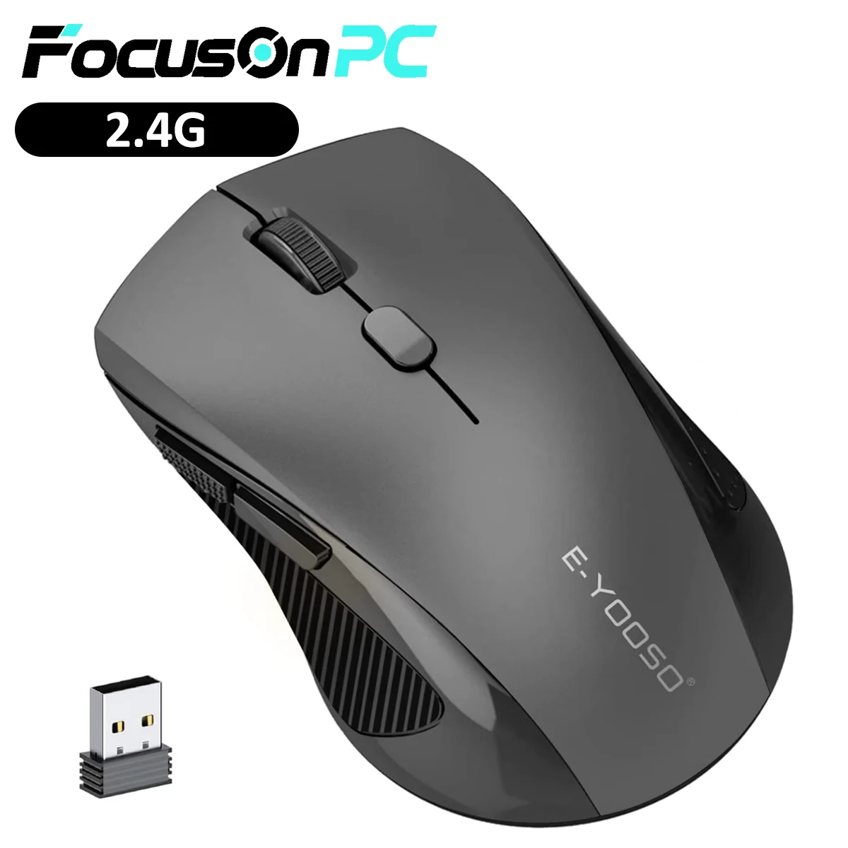 FocusOnPC 2.4G Wireless Mouse Ergonomic 6 Buttons 5 Level Adjustable DPI 800-2400 Optical Mice For PC Laptop Office Gamers