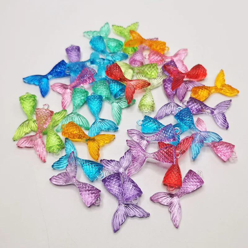 Camal 10PCS 47mm Colorful Acrylic Mermaid Tail Pendant 1 Hole Hanging Ornament Part Children Amusement Park Toy Home Decoration