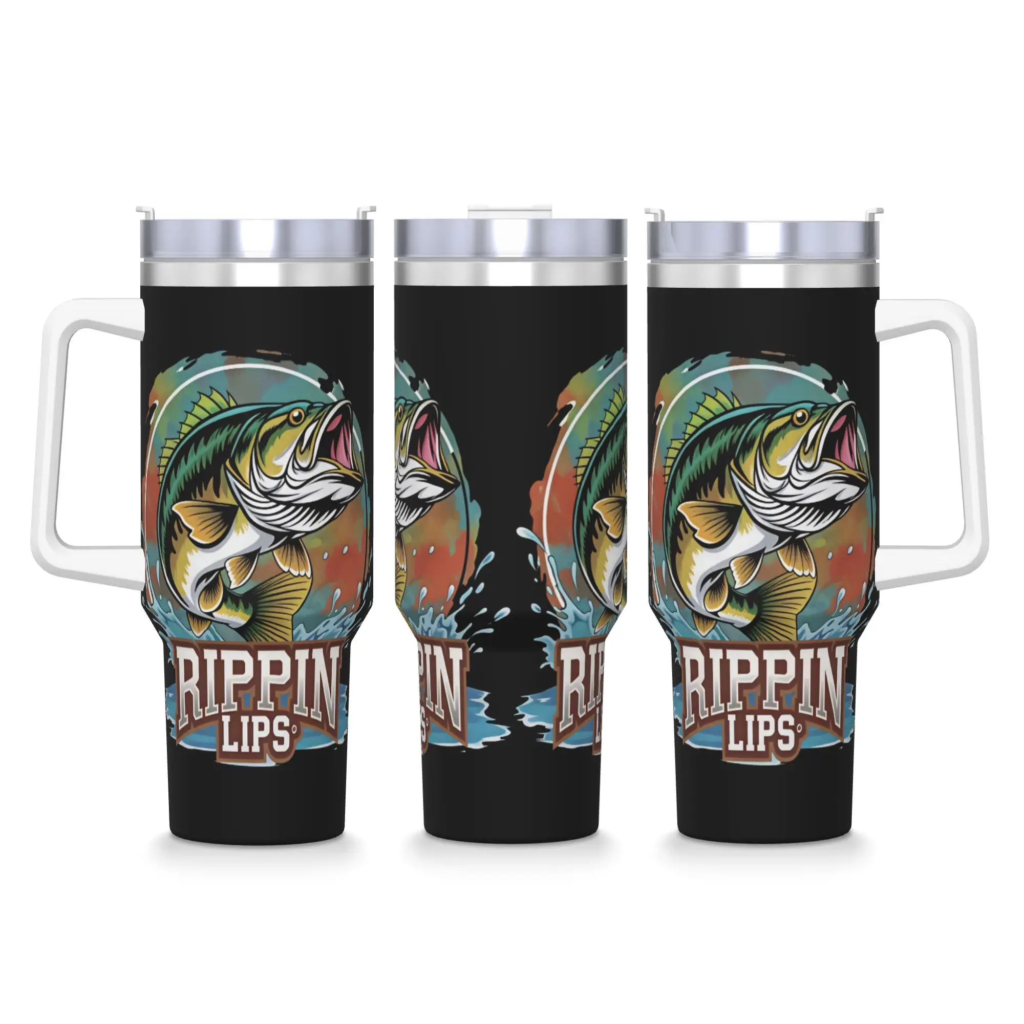 Fly Fishing Stainless Steel Tumbler  Travel Thermal Mug With Straws and Lid Large Mugs Cup Cold Drink Water Bottle