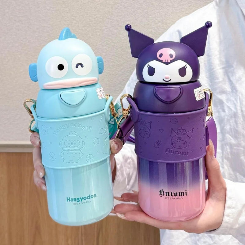 Sanrio-taza Termo Kulomi genuina 316, taza de agua para niños, pajita de alto nivel de apariencia para niñas, taza portátil para estudiantes, regalos de cumpleaños