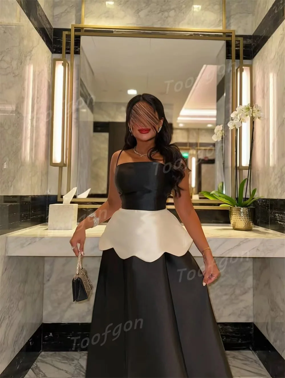 Toofgon preto marfim cetim personalizado festa de noite vestidos de baile árabe saudita ocasião especial vestidos 2026 longo vestido de dama de honra