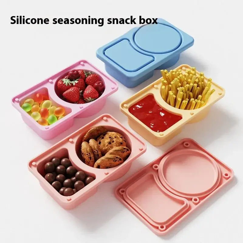 Snackcontainers met 2 compartimenten en deksels - BPA-vrije lekvrije siliconen sausdoos voor specerijen, lunch- en picknickopslag