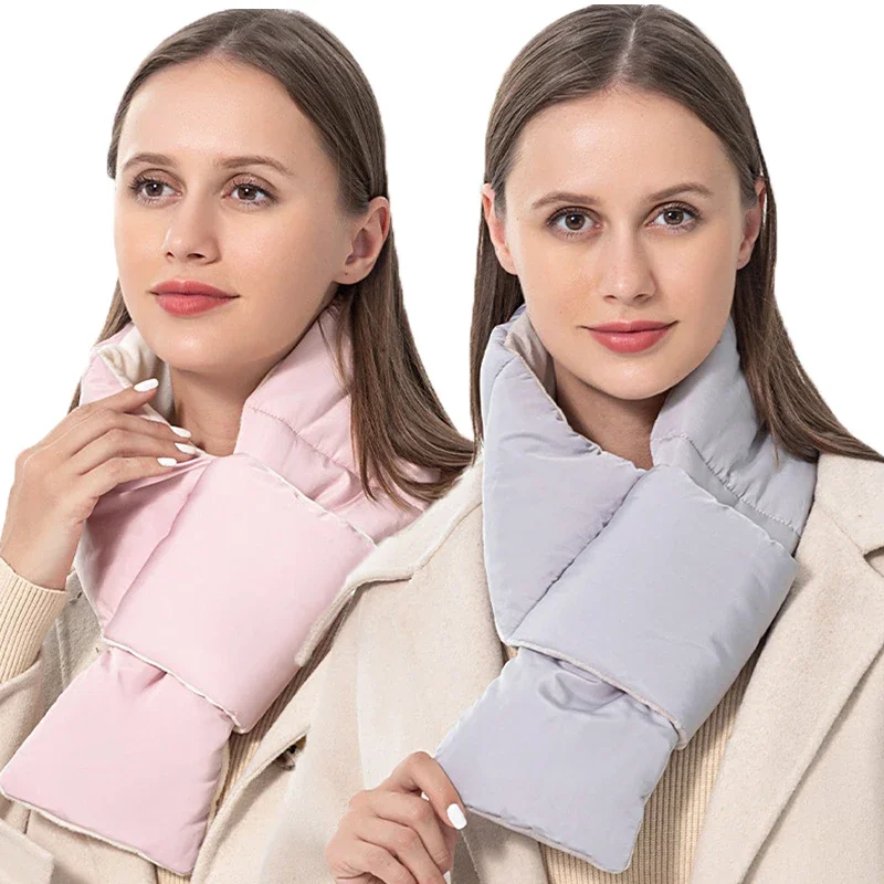 Winter Scarf for Women Feather Velvet Scarf Warm Down-Cotton Shawl Wraps Collar Neck-Cross Fashion Neck Warmer